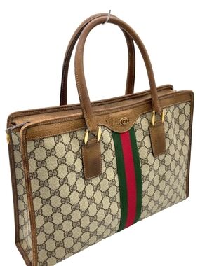 Gucci Brown GG Supreme Tote with Signature Web Stripe